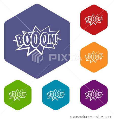 Boom, explosion bubble icons set hexagon - Stock Illustration [31939244 ...