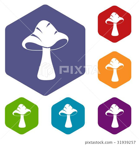 Big mushroom icons set hexagon 31939257