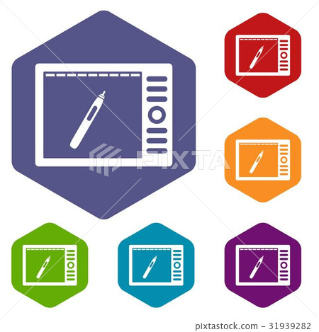 Graphics tablet icons set hexagon 31939282
