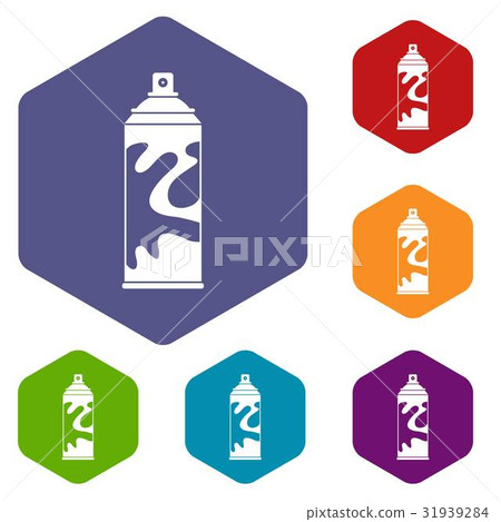 Colored spray icons set hexagon Colored spray icons set hexagon 31939284