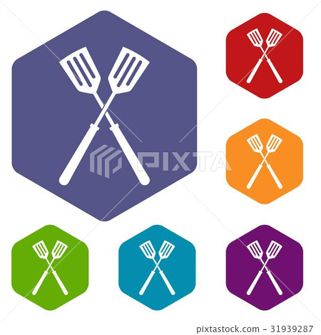 Two metal spatulas icons set hexagon Two metal spatulas icons set hexagon 31939287