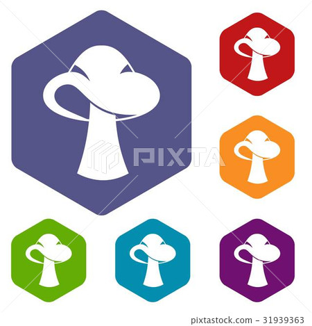 Small mushroom icons set hexagon 31939363
