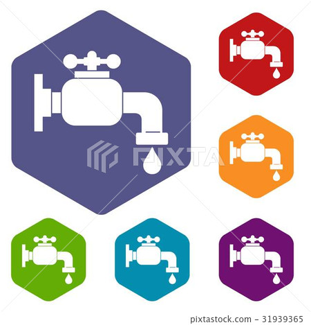Water tap icons set hexagon Water tap icons set hexagon 31939365