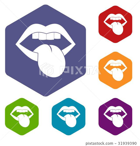 Rock emblem icons set hexagon 31939390