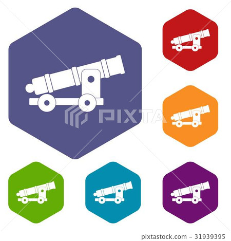 Cannon icons set hexagon Cannon icons set hexagon 31939395