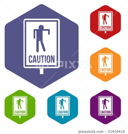 Zombie road sign icons set hexagon Zombie road sign icons set hexagon 31939416