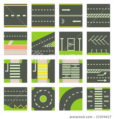 Road constructor module icons set, cartoon style Road constructor module icons set, cartoon style 31939427