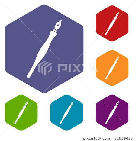 Fountain pen icons set hexagon Fountain pen icons set hexagon 31939436