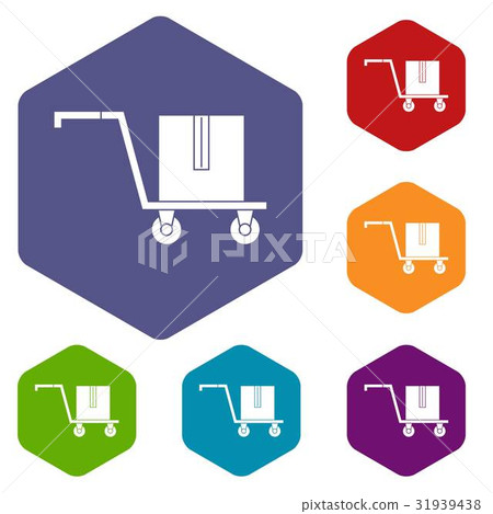 Delivery cart with box icons set hexagon Delivery cart with box icons set hexagon 31939438
