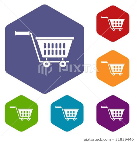 Plastic shopping trolley icons set hexagon Plastic shopping trolley icons set hexagon 31939440