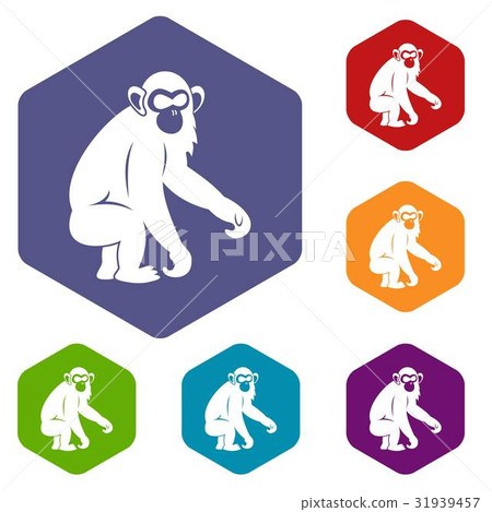 Macaque icons set hexagon - Stock Illustration [31939457] - PIXTA