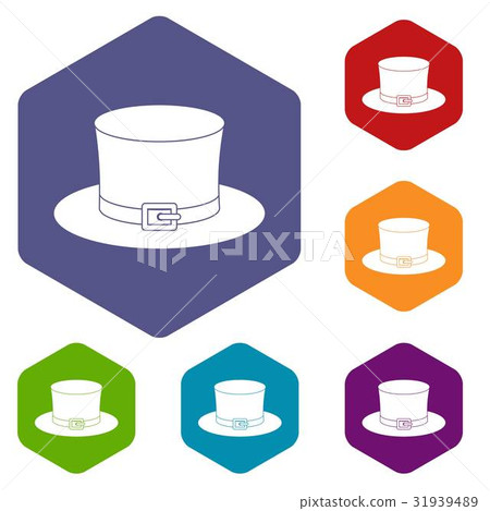Leprechaun hat icons set hexagon Leprechaun hat icons set hexagon 31939489