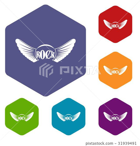 Rock icons set hexagon Rock icons set hexagon 31939491