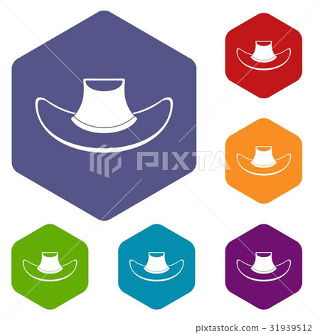 Cowboy hat icons set hexagon Cowboy hat icons set hexagon 31939512