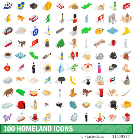 100 homeland icons set, isometric 3d style 31939523