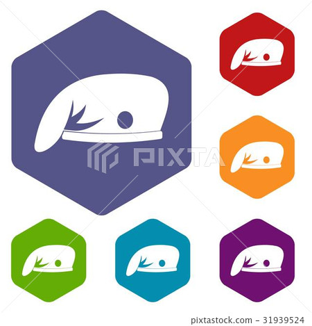 Military cap icons set hexagon 31939524
