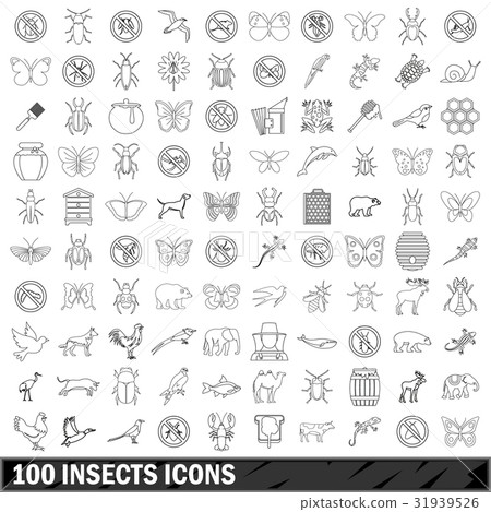 100 insects icons set, outline style 31939526