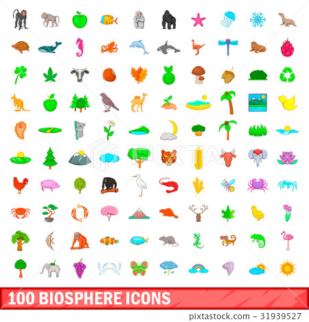 100 biosphere icons set, cartoon style - Stock Illustration [31939527 ...