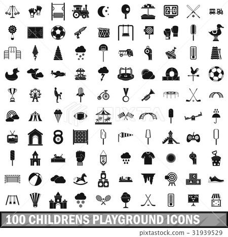 100 childrens playground icons set, simple style 31939529