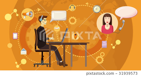 Call center banner horizontal, cartoon style 31939573