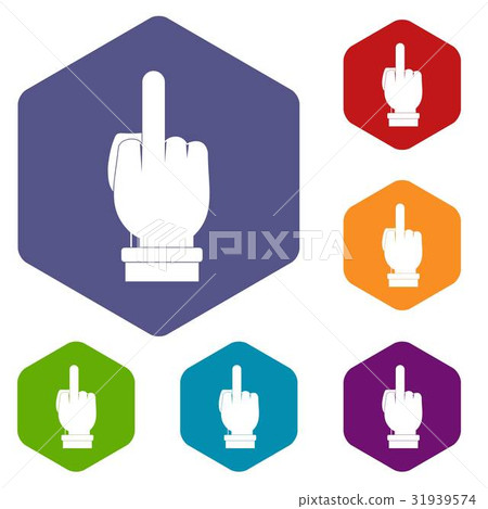 Middle finger hand sign icons set hexagon Middle finger hand sign icons set hexagon 31939574