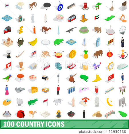 100 country icons set, isometric 3d style 31939588