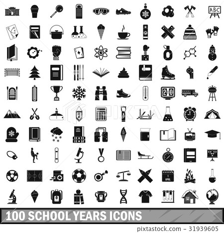 100 school years icons set, simple style 31939605