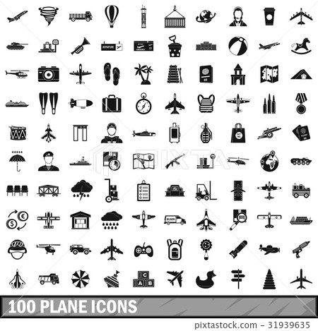100 plane icons set, simple style 100 plane icons set, simple style 31939635