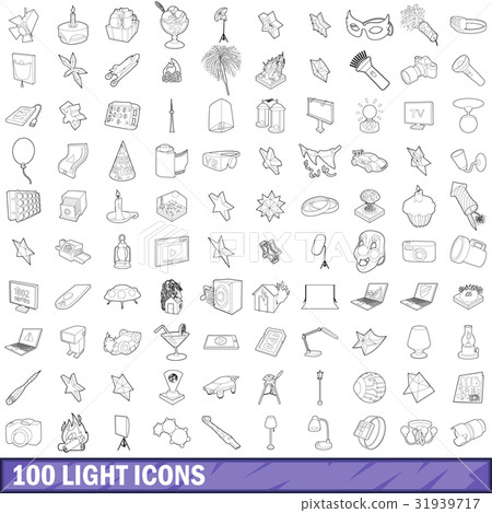 100 light icons set, outline style 31939717
