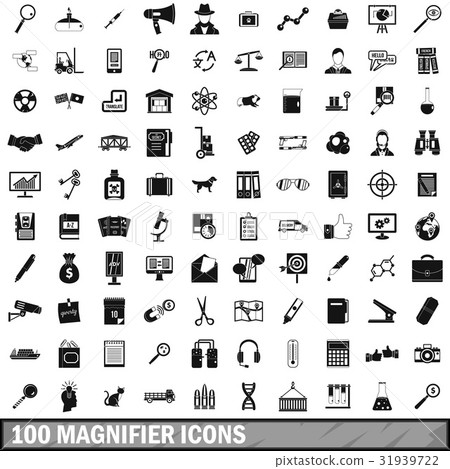 100 magnifier icons set, simple style 100 magnifier icons set, simple style 31939722