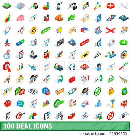 100 deal icons set, isometric 3d style 31939763