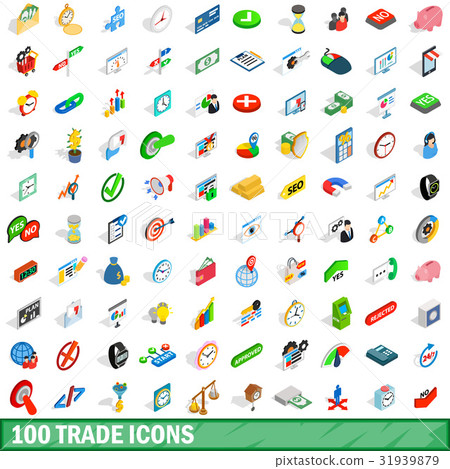 100 trade icons set, isometric 3d style 31939879