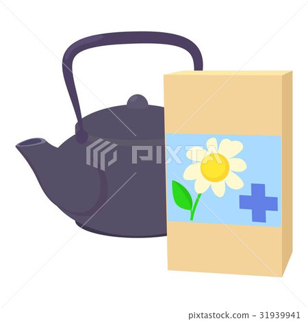 Teapot of herbal tea with chamomile icon 31939941