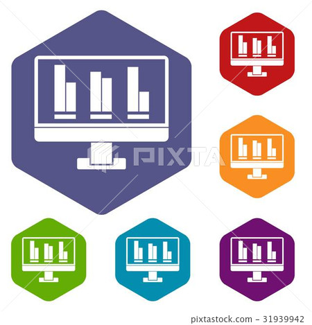 Business graph at computer screen icons set Business graph at computer screen icons set 31939942
