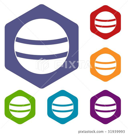 Black with white stripes icons set hexagon 31939993