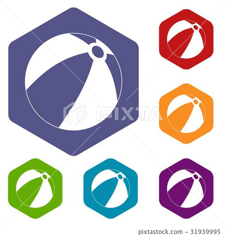 Ball for children to play icons set hexagon Ball for children to play icons set hexagon 31939995
