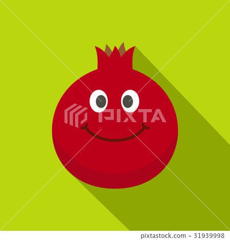 Ripe smiling pomegranate fruit icon, flat style Ripe smiling pomegranate fruit icon, flat style 31939998