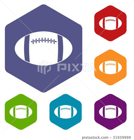Rugby ball icons set hexagon 31939999