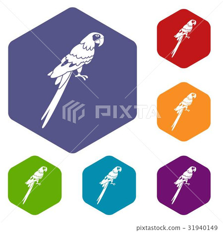 Brazilian parrot icons set hexagon 31940149