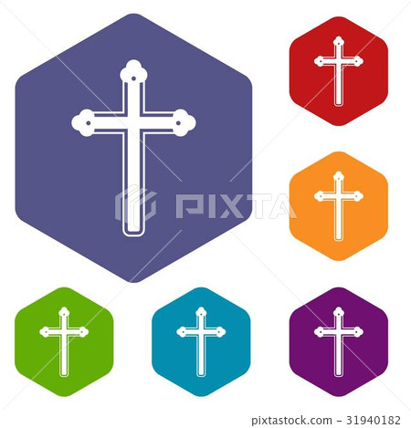 Holy cross icons set hexagon 31940182