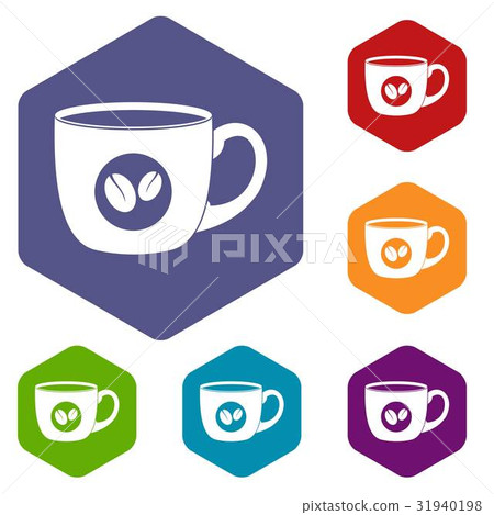 Cup of coffee icons set hexagon Cup of coffee icons set hexagon 31940198