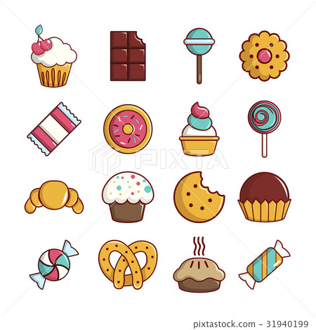Sweets candy cakes icons set, cartoon style Sweets candy cakes icons set, cartoon style 31940199