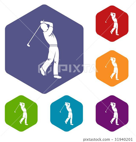Golf player icons set hexagon Golf player icons set hexagon 31940201