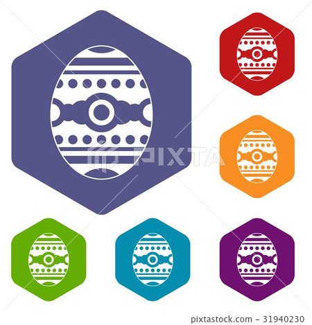 Beautiful easter egg icons set hexagon 31940230