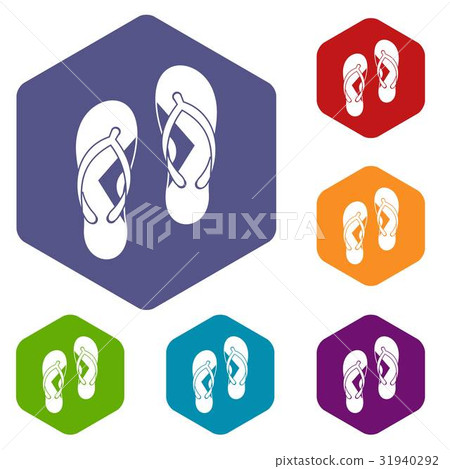 Flip flop sandals icons set hexagon - Stock Illustration [31940292] - PIXTA