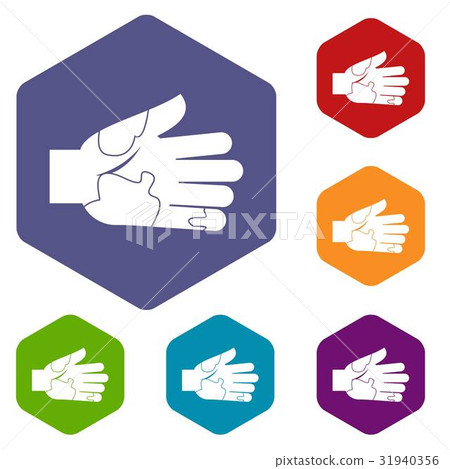 Hand with stains icons set hexagon Hand with stains icons set hexagon 31940356