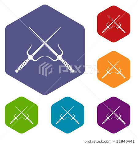 Pair of Sai icons set hexagon Pair of Sai icons set hexagon 31940441