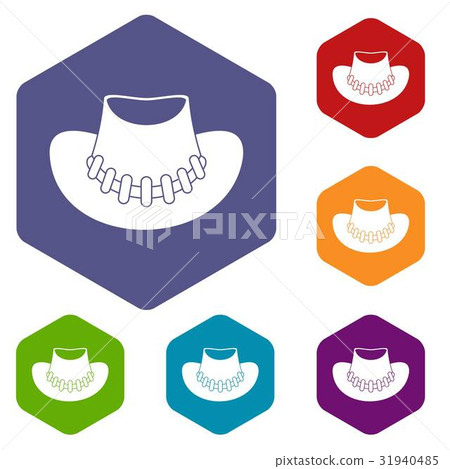 Cowboy hat icons set hexagon Cowboy hat icons set hexagon 31940485