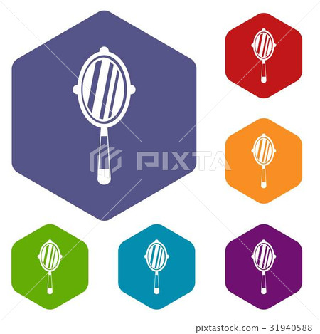 Hand mirror icons set hexagon 31940588