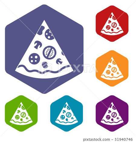 Pizza slice icons set hexagon Pizza slice icons set hexagon 31940746